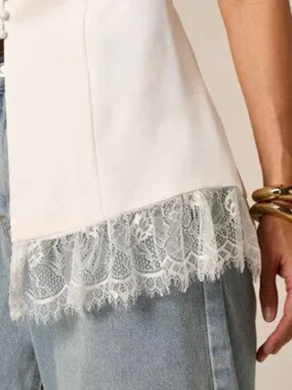 White Party Women's Sleeveless Lace Trim V-Neck Button Front Jacket